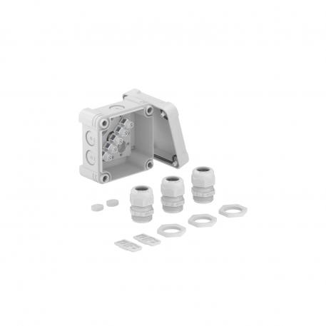 Junction box X 01 with cable gland and terminal strip 85x85x45 | 7 | IP67 | 7 x Ø20 | Light grey; RAL 7035