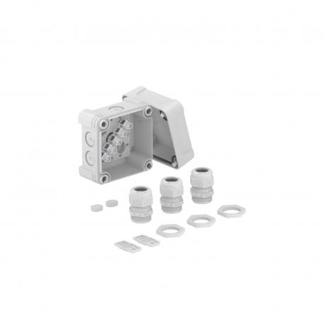 Junction box X 02 with cable gland and terminal strip 85x85x57 | 7 | IP67 | 7 x Ø20 | Light grey; RAL 7035