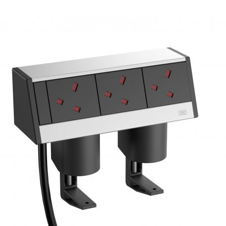 Deskbox DB, with fastening clamp, 3 BS sockets Housing, silver anodised